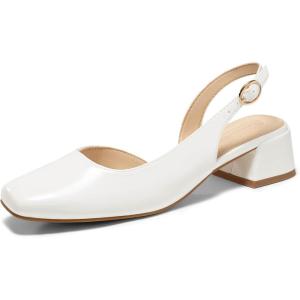 imageCoutgo Womens Chunky Low Heels DOrsay Slingback Pumps Closed Square Toe Work Office Dress ShoesWhite