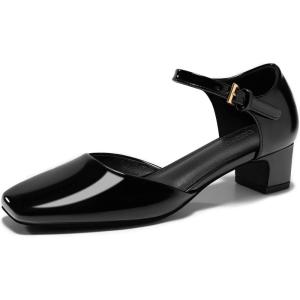 imageCoutgo Womens Chunky Low Heels Dress Shoes Ankle Buckle Strap Square Toe DOrsay Pumps Work Party ShoesBlack