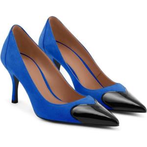imageCoutgo Womens Closed Pointed Toe Pumps Heart Stiletto High Heels Wedding Bride Dress ShoesBlue