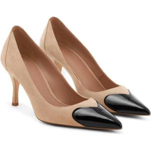 imageCoutgo Womens Closed Pointed Toe Pumps Heart Stiletto High Heels Wedding Bride Dress ShoesKhaki