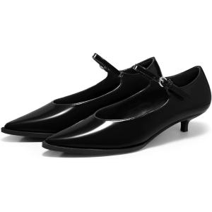 imageCoutgo Womens Kitten Low Heels Dress Shoes Mary Jane Ankle Buckle Strap Pumps Party Wedding Elegant ShoesBlack