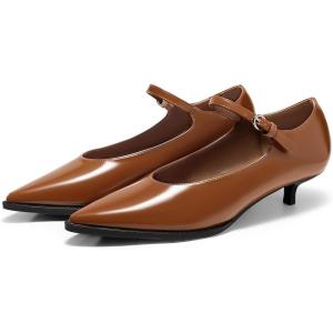 imageCoutgo Womens Kitten Low Heels Dress Shoes Mary Jane Ankle Buckle Strap Pumps Party Wedding Elegant ShoesBrown