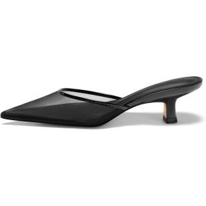 imageCoutgo Womens Kitten Low Heels Mules Closed Pointed Toe Pumps Slip On Backless Dress ShoesMesh Black