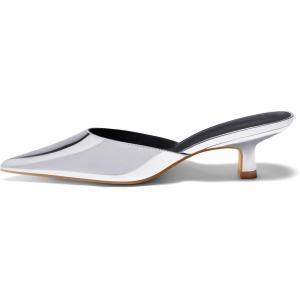 imageCoutgo Womens Kitten Low Heels Mules Closed Pointed Toe Pumps Slip On Backless Dress ShoesSilver