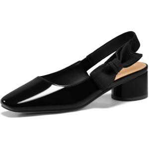 imageCoutgo Womens Low Block Heels Slingback Bow Closed Square Toe Slip On Work Pumps Dress ShoesBlack