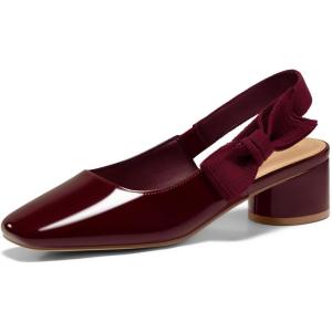 imageCoutgo Womens Low Block Heels Slingback Bow Closed Square Toe Slip On Work Pumps Dress ShoesDeep Red