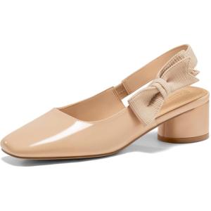 imageCoutgo Womens Low Block Heels Slingback Bow Closed Square Toe Slip On Work Pumps Dress ShoesNude