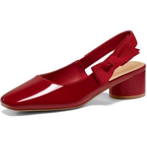 imageCoutgo Womens Low Block Heels Slingback Bow Closed Square Toe Slip On Work Pumps Dress ShoesRed