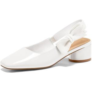 imageCoutgo Womens Low Block Heels Slingback Bow Closed Square Toe Slip On Work Pumps Dress ShoesWhite
