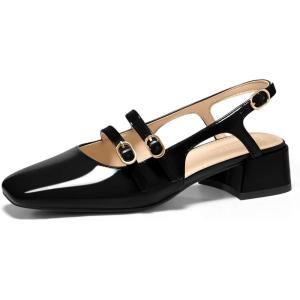 imageCoutgo Womens Mary Jane Chunky Low Heels Slingback Pumps Closed Square Toe Wedding Dress ShoesBlack
