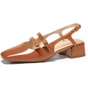 imageCoutgo Womens Mary Jane Chunky Low Heels Slingback Pumps Closed Square Toe Wedding Dress ShoesBrown