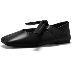imageCoutgo Womens Mary Jane Flats Bow Square Toe Ballet Flats Dressy Comfortable Slip on Flat ShoesBlack