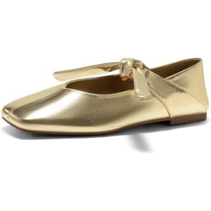 imageCoutgo Womens Mary Jane Flats Bow Square Toe Ballet Flats Dressy Comfortable Slip on Flat ShoesGold