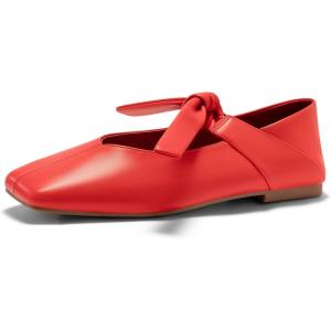 imageCoutgo Womens Mary Jane Flats Bow Square Toe Ballet Flats Dressy Comfortable Slip on Flat ShoesRed