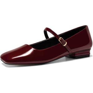 imageCoutgo Womens Mary Jane Flats Closed Square Toe Ballet Flat Dressy Comfortable Slip on ShoesBurgundy
