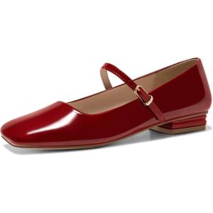 imageCoutgo Womens Mary Jane Flats Closed Square Toe Ballet Flat Dressy Comfortable Slip on ShoesRed