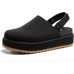 imageCoutgo Womens Platform Clogs Adjustable Strap Slip on Mules Shoes Comfortable Fall SandalsBlack