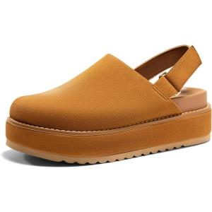imageCoutgo Womens Platform Clogs Adjustable Strap Slip on Mules Shoes Comfortable Fall SandalsBrown