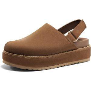 imageCoutgo Womens Platform Clogs Adjustable Strap Slip on Mules Shoes Comfortable Fall SandalsDark Brown