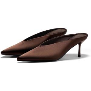 imageCoutgo Womens Pointed Toe Mules High Heels Sandals Slip On Clogs Summer Dress ShoesChocolate