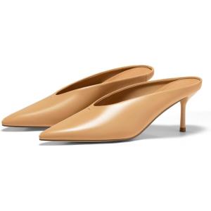 imageCoutgo Womens Pointed Toe Mules High Heels Sandals Slip On Clogs Summer Dress ShoesKhaki