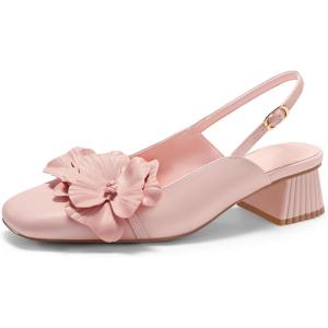 imageCoutgo Womens Slingback Chunky Heels Flower Closed Square Toe Pumps Work Dress ShoesPink
