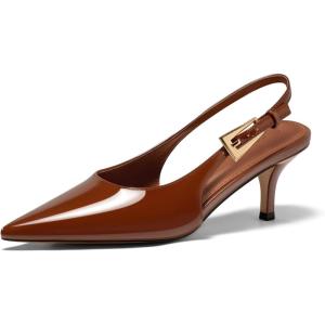 imageCoutgo Womens Slingback Heels Kitten Low Heel Dress Shoes Closed Pointed Toe Buckle Pumps Work Wedding ShoesBrown