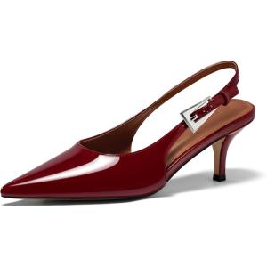 imageCoutgo Womens Slingback Heels Kitten Low Heel Dress Shoes Closed Pointed Toe Buckle Pumps Work Wedding ShoesBurgundy