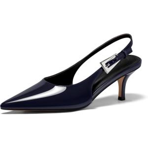 imageCoutgo Womens Slingback Heels Kitten Low Heel Dress Shoes Closed Pointed Toe Buckle Pumps Work Wedding ShoesNavy