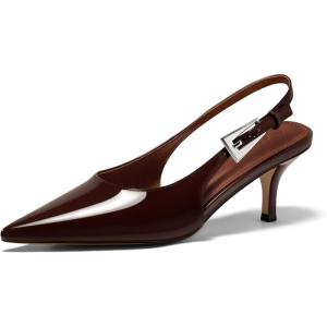 imageCoutgo Womens Slingback Heels Kitten Low Heel Dress Shoes Closed Pointed Toe Buckle Pumps Work Wedding ShoesRedbrown