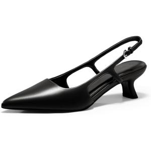 imageCoutgo Womens Slingback Kitten Heels Closed Pointed Toe Pumps Ankle Strap Work Dress ShoesBlack