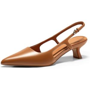 imageCoutgo Womens Slingback Kitten Heels Closed Pointed Toe Pumps Ankle Strap Work Dress ShoesBrown