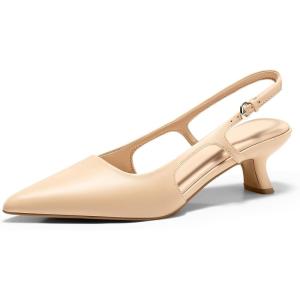imageCoutgo Womens Slingback Kitten Heels Closed Pointed Toe Pumps Ankle Strap Work Dress ShoesKhaki