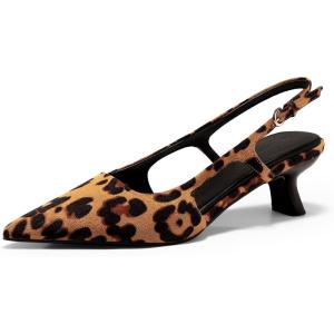 imageCoutgo Womens Slingback Kitten Heels Closed Pointed Toe Pumps Ankle Strap Work Dress ShoesLeopard Color