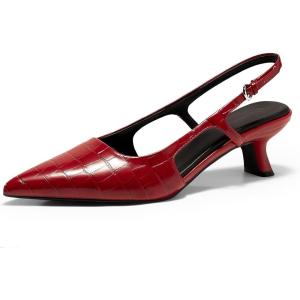imageCoutgo Womens Slingback Kitten Heels Closed Pointed Toe Pumps Ankle Strap Work Dress ShoesRed