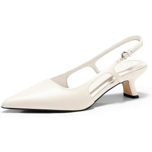imageCoutgo Womens Slingback Kitten Heels Closed Pointed Toe Pumps Ankle Strap Work Dress ShoesWhite