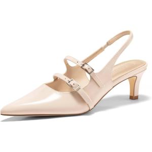 imageCoutgo Womens Slingback Kitten Heels Mary Jane Pumps Closed Pointed Toe Buckle Strap Wedding Dress ShoesBeige