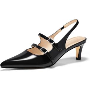 imageCoutgo Womens Slingback Kitten Heels Mary Jane Pumps Closed Pointed Toe Buckle Strap Wedding Dress ShoesBlack