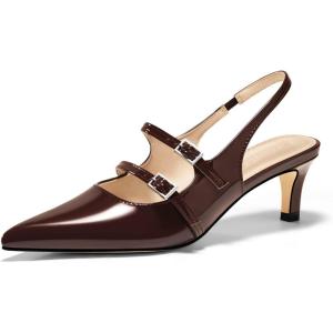 imageCoutgo Womens Slingback Kitten Heels Mary Jane Pumps Closed Pointed Toe Buckle Strap Wedding Dress ShoesBrown