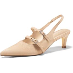 imageCoutgo Womens Slingback Kitten Heels Mary Jane Pumps Closed Pointed Toe Buckle Strap Wedding Dress ShoesNude Suede