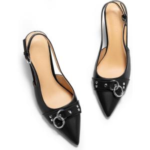 imageCoutgo Womens Slingback Stiletto High Heels Closed Pointed Toe Pumps with Metal Ring Party Dress ShoesBlack