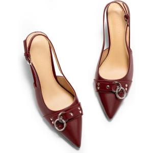 imageCoutgo Womens Slingback Stiletto High Heels Closed Pointed Toe Pumps with Metal Ring Party Dress ShoesBurgundy