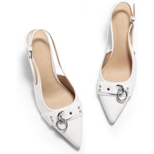 imageCoutgo Womens Slingback Stiletto High Heels Closed Pointed Toe Pumps with Metal Ring Party Dress ShoesWhite