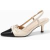 imageCoutgo Womens Bow Tie Slingback Pumps Pointed Toe Kitten Low Heel Patchwork Dress Heeled SandalsBeige