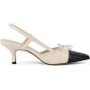 imageCoutgo Womens Bow Tie Slingback Pumps Pointed Toe Kitten Low Heel Patchwork Dress Heeled SandalsBeige