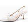 imageCoutgo Womens Bow Tie Slingback Pumps Pointed Toe Kitten Low Heel Patchwork Dress Heeled SandalsCool White