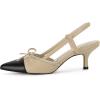 imageCoutgo Womens Bow Tie Slingback Pumps Pointed Toe Kitten Low Heel Patchwork Dress Heeled SandalsDark Khaki