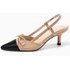 imageCoutgo Womens Bow Tie Slingback Pumps Pointed Toe Kitten Low Heel Patchwork Dress Heeled SandalsKhaki