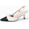 imageCoutgo Womens Bow Tie Slingback Pumps Pointed Toe Kitten Low Heel Patchwork Dress Heeled SandalsWhite