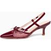 imageCoutgo Womens Bow Tie Slingback Pumps Pointed Toe Kitten Low Heel Patchwork Dress Heeled SandalsWine Red